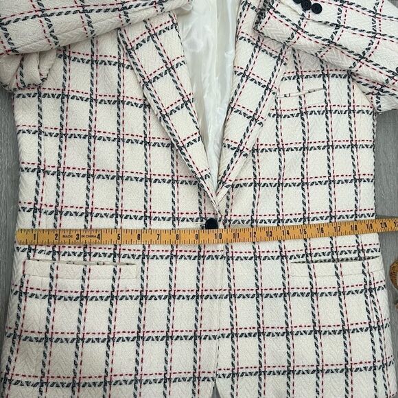 Vtg 90s Plaid Windowpane Blazer Academia Classic Ivory Navy blue Red 12 L - Picture 10 of 15